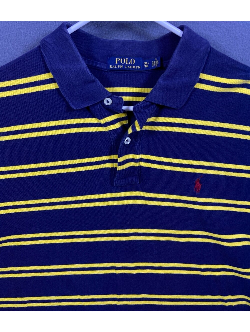 Polo Ralph Lauren Men Shirt Large Blue Yellow Striped Red Pony Preppy Heritage